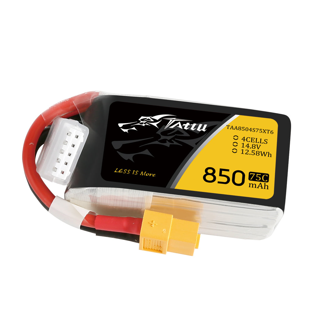 Tattu 850mAh 14.8V 75C 4S1P Lipo Battery Pack with XT60 plug