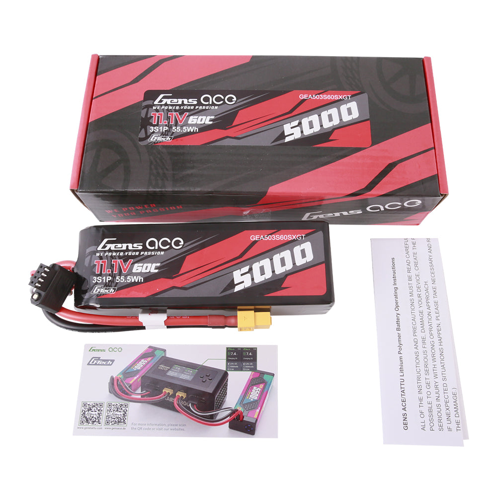 Gens ace G-Tech 5000mAh 11.1V 60C 3S1P Lipo With XT60 Plug