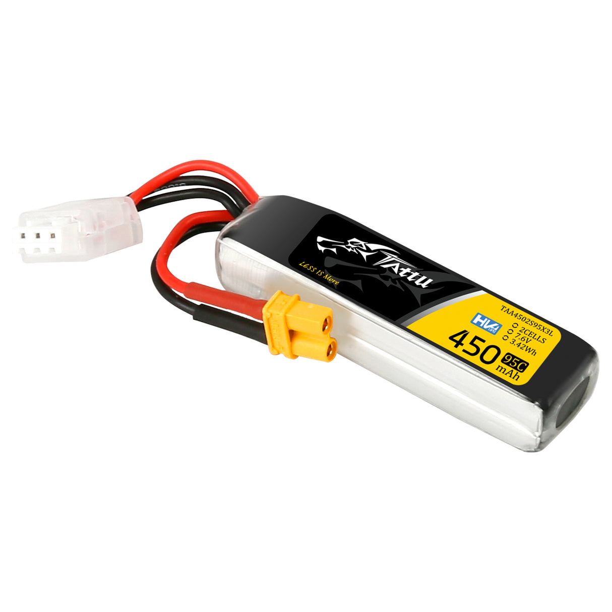 Tattu 2s 450mAh 95C 7.6V HV Lipo Battery with XT30 Long-pack