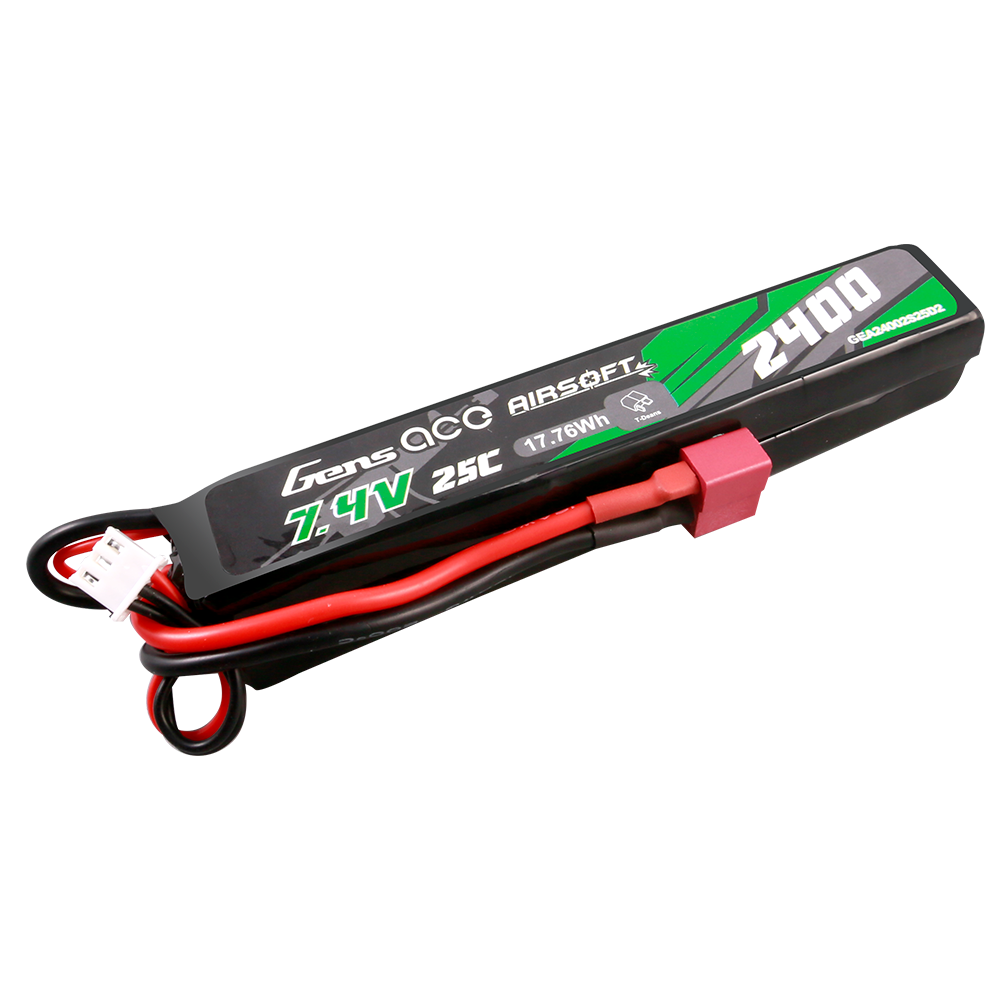 Gens ace 25C 2400mAh 2S2P 7.4V Saddle Airsoft Gun Lipo Battery with Mini Deans(T) Plug