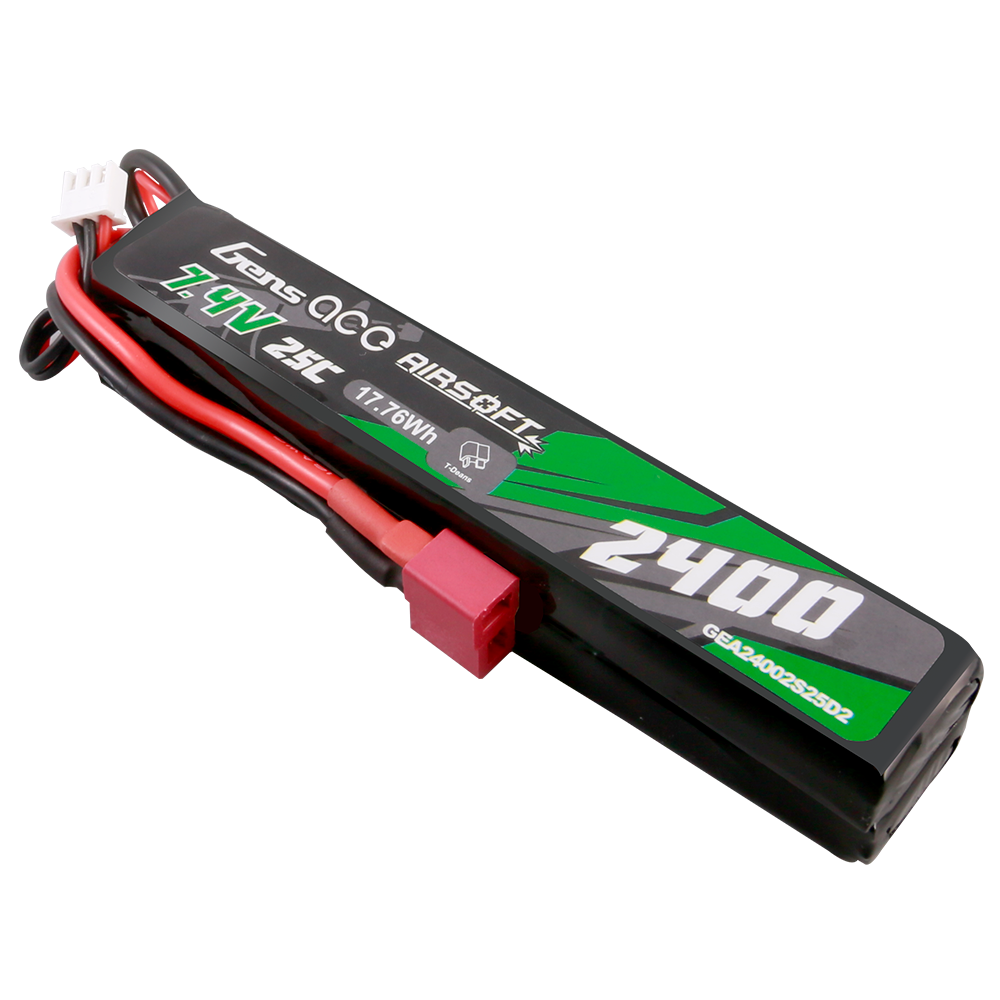 Gens ace 25C 2400mAh 2S2P 7.4V Saddle Airsoft Gun Lipo Battery with Mini Deans(T) Plug