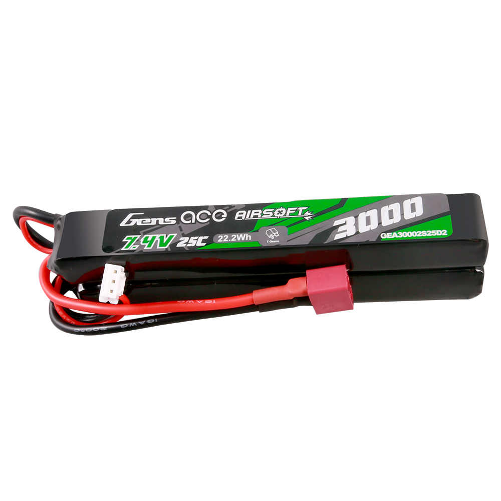 Gens ace 25C 3000mAh 2S2P 7.4V Saddle Airsoft Gun Lipo Battery with Mini Deans(T) Plug