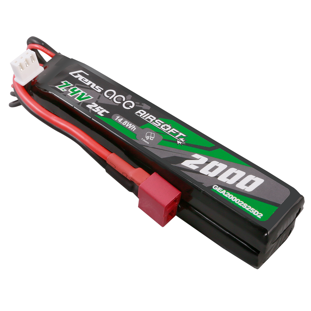 Gens Ace 25C 2000mAh 2S2P 7.4V Saddle Airsoft Gun Lipo Battery with Mini Deans(T) Plug