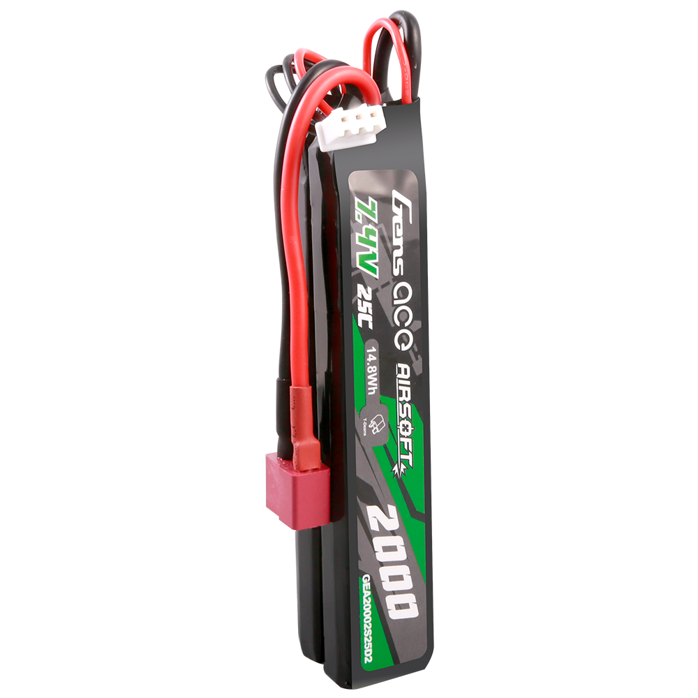 Gens Ace 25C 2000mAh 2S2P 7.4V Saddle Airsoft Gun Lipo Battery with Mini Deans(T) Plug