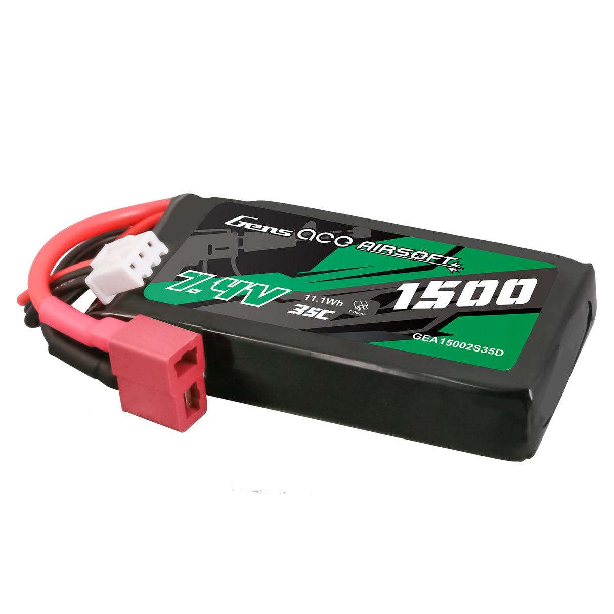 Gens ace 35C 1500mAh 2S1P 7.4V Airsoft Gun Lipo Battery with T Plug