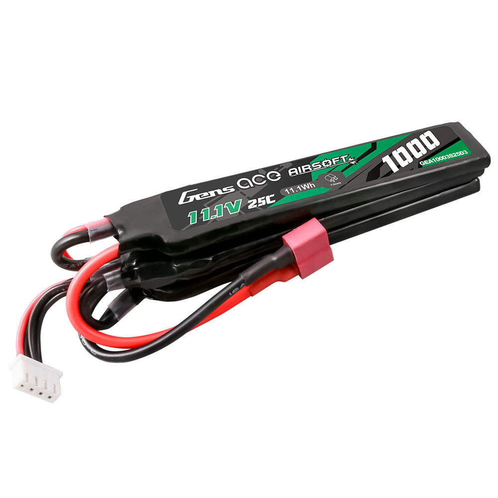 Gens ace 25C 1000mAh 3S1P 11.1V Nunchuck 3X Airsoft Gun Lipo Battery with T Plug