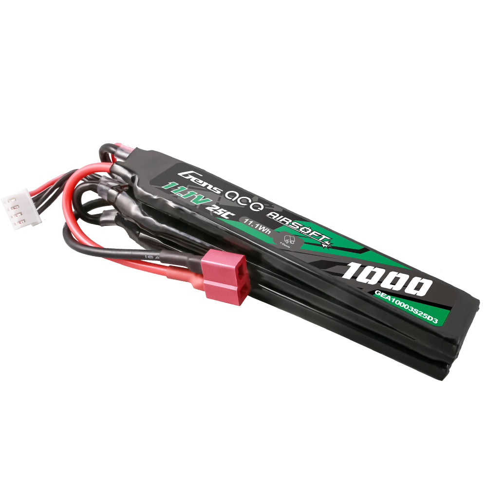 Gens ace 25C 1000mAh 3S1P 11.1V Nunchuck 3X Airsoft Gun Lipo Battery with T Plug