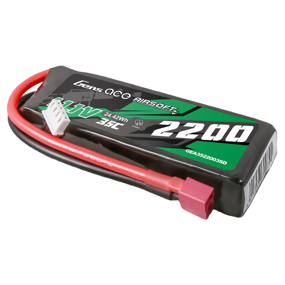 Gens ace 35C 2200mAh 3S1P 11.1V Airsoft Gun Lipo Battery with T Plug