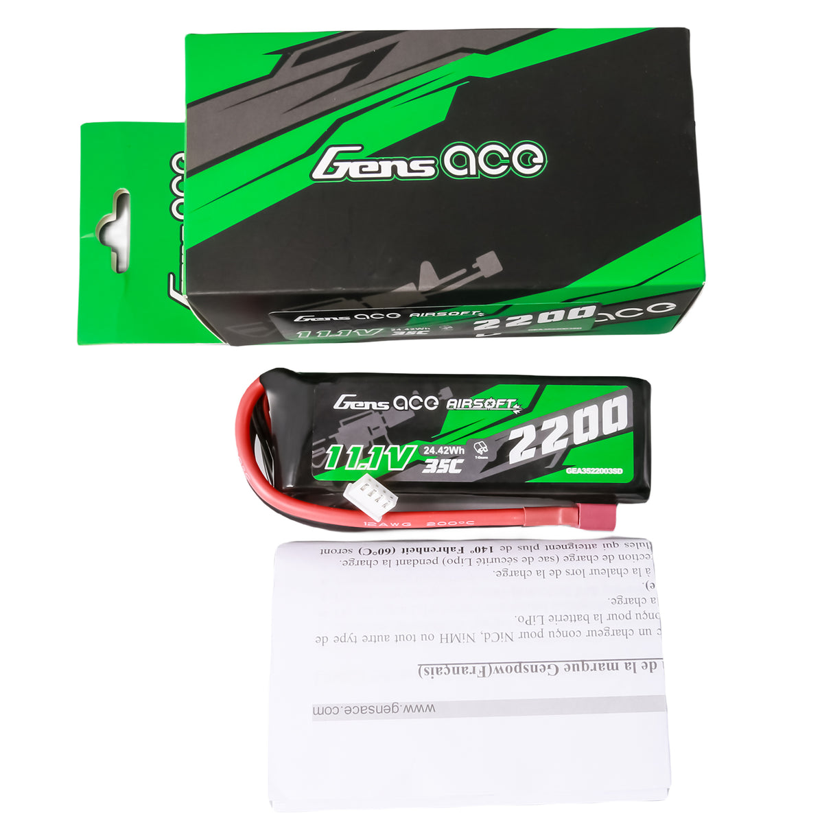 Gens ace 35C 2200mAh 3S1P 11.1V Airsoft Gun Lipo Battery with T Plug