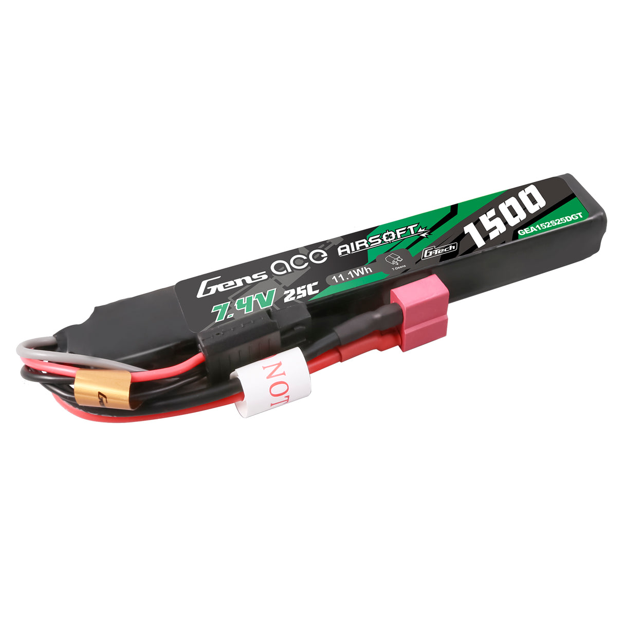 Gens ace G-Tech 25C 1500mAh 2S1P 7.4V Airsoft Gun Lipo Battery with T Plug