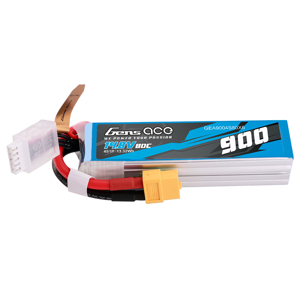 Gens Ace 900mAh 14.8V 80C 4S1P Lipo Battery Pack with XT60 plug