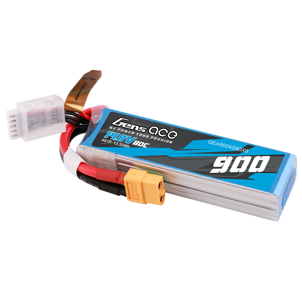 Gens Ace 900mAh 14.8V 80C 4S1P Lipo Battery Pack with XT60 plug