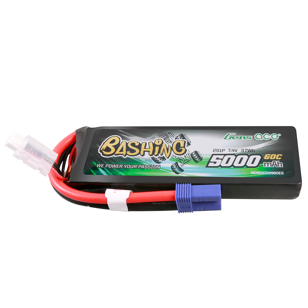 Gens ace bashing series 5000mAh 7.4V 2S 60C Lipo Battery Pack with EC5 plug