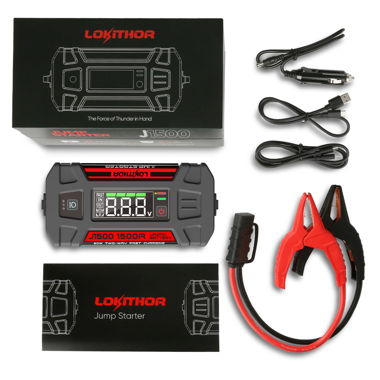 Lokithor 1500A 12V 46Wh Lithium Jump Starter 4S LiFePO? Type-C PD60W Two-way fast charging