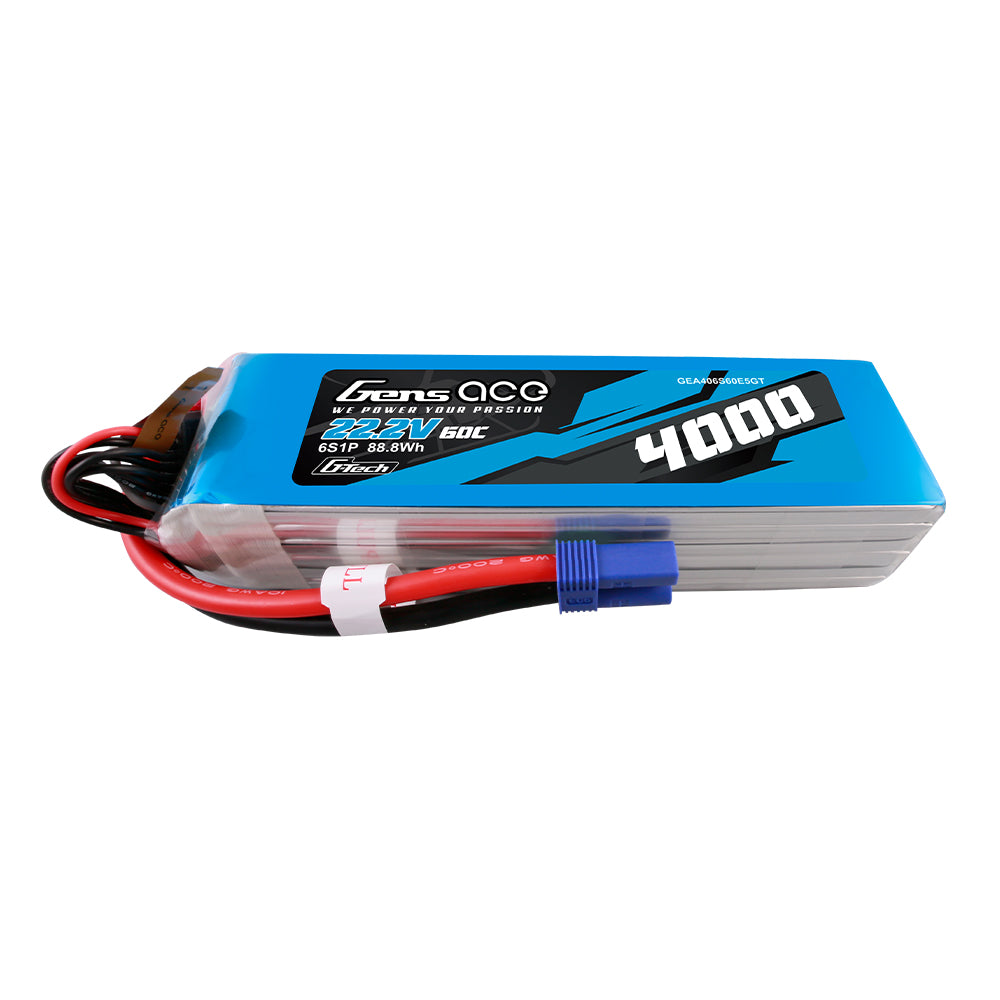 Gens ace G-Tech 4000mAh 22.2V 60C 6S1P Lipo Battery Pack with EC5 Plug