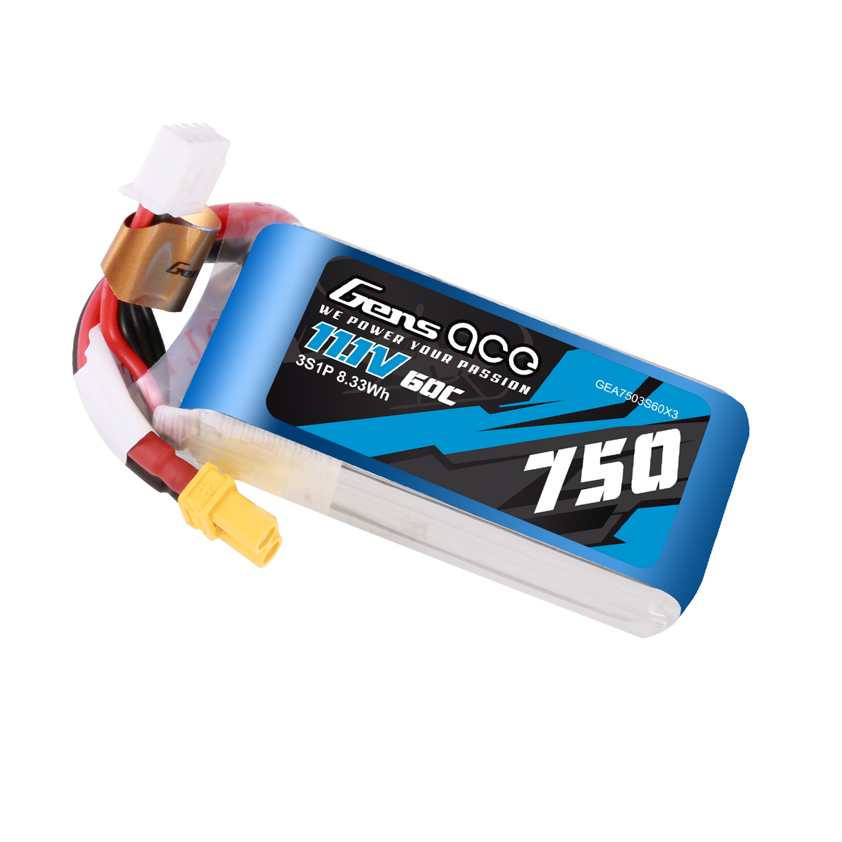 GENS ACE 750MAH 11.1V 60C 3S1P LIPO BATTERY PACK WITH XT30