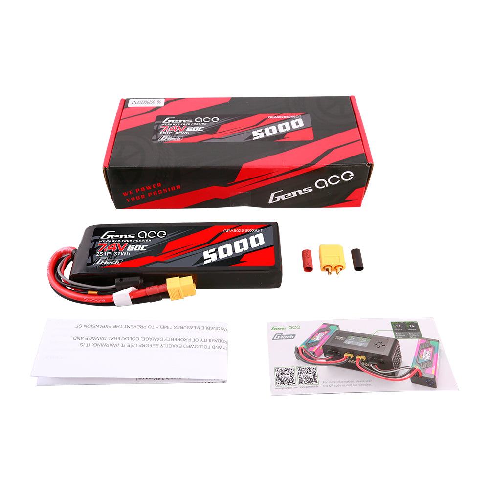 Gens ace G-Tech 5000mAh 7.4V 60C 2S1P Lipo PC material case with XT60 Plug