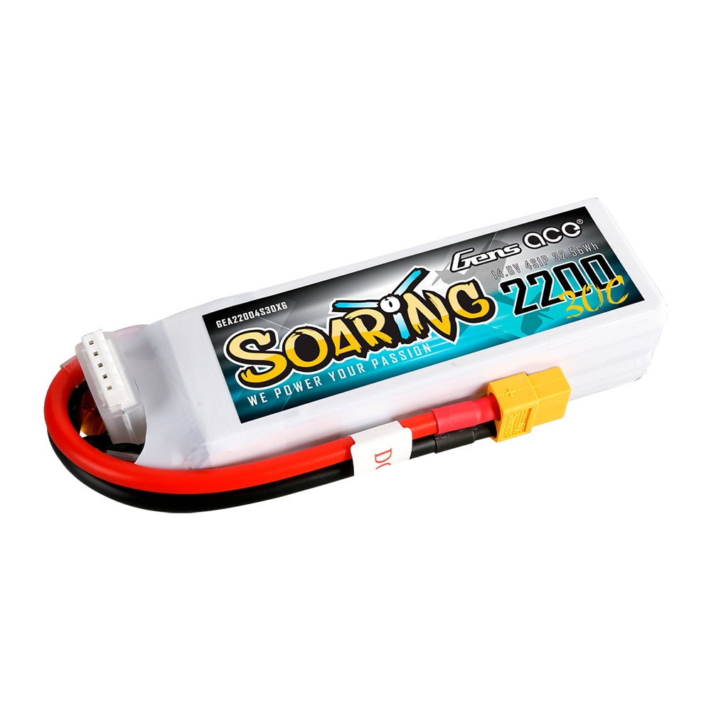 Gens ace Soaring 2200mAh 14.8V 30C 4S1P Lipo Battery Pack with XT60 plug