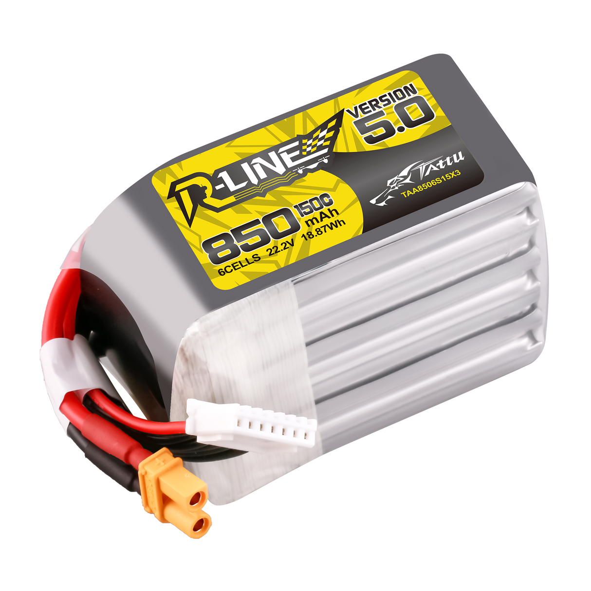 Tattu R-Line Version 5.0 850mAh 22.2V 6S 150C Lipo Battery Pack with XT30U-F Plug