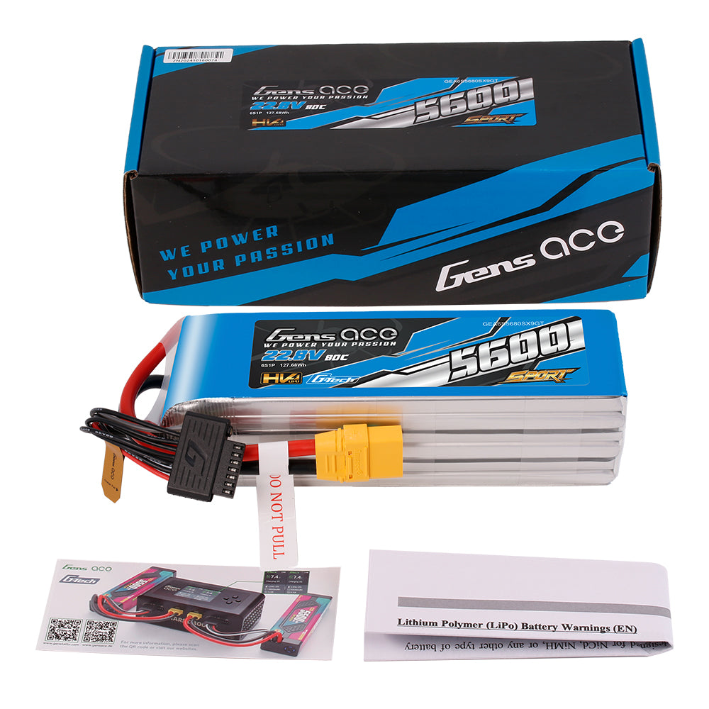 Gens Ace Sport G-Tech 5600mAh 22.2V 80C 6S1P XT90 LIPO Battery Pack