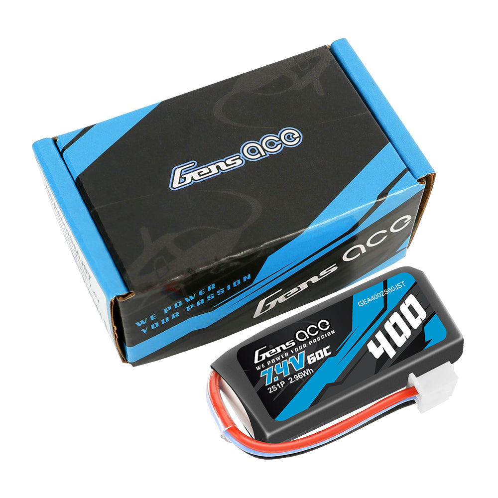 Gens ace 400mAh 7.4V 60C 2S1P Lipo Battery Pack with JST Plug