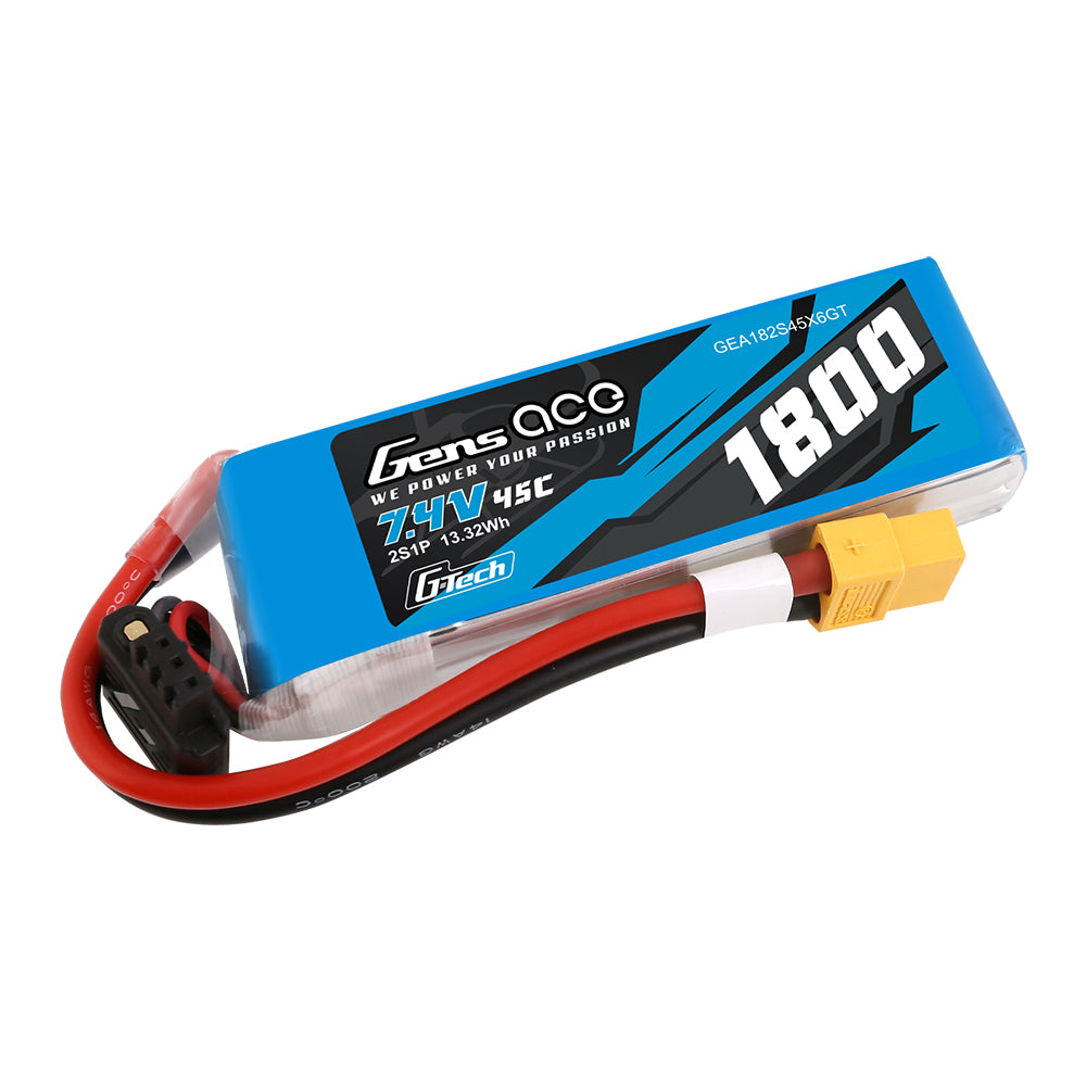 Gens ace G-Tech 1800mAh 7.4V 45C 2S1P Lipo Battery Pack with XT60 Plug