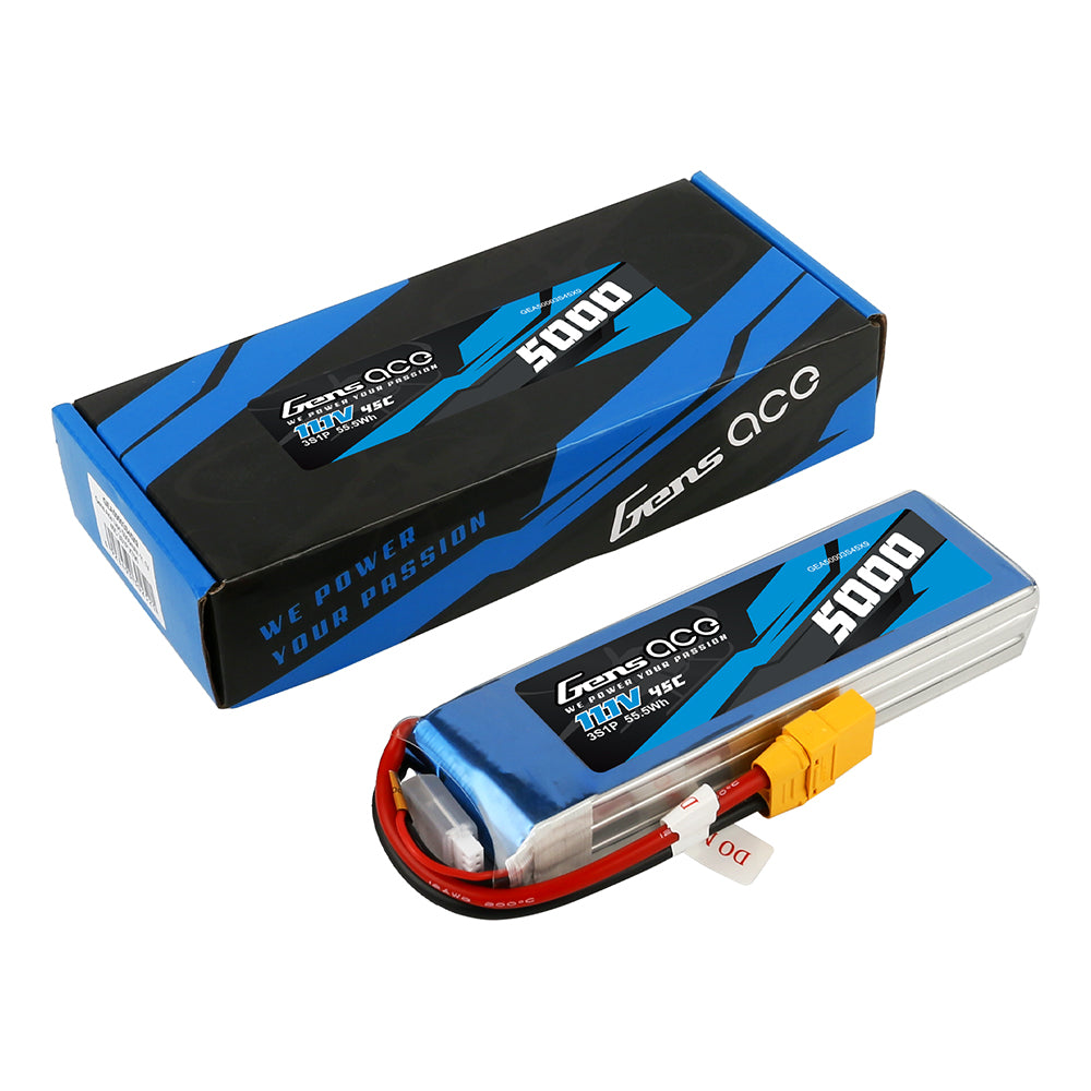 Gens ace 5000mAh 11.1V 45C 3S1P lipo battery with XT90 Plug