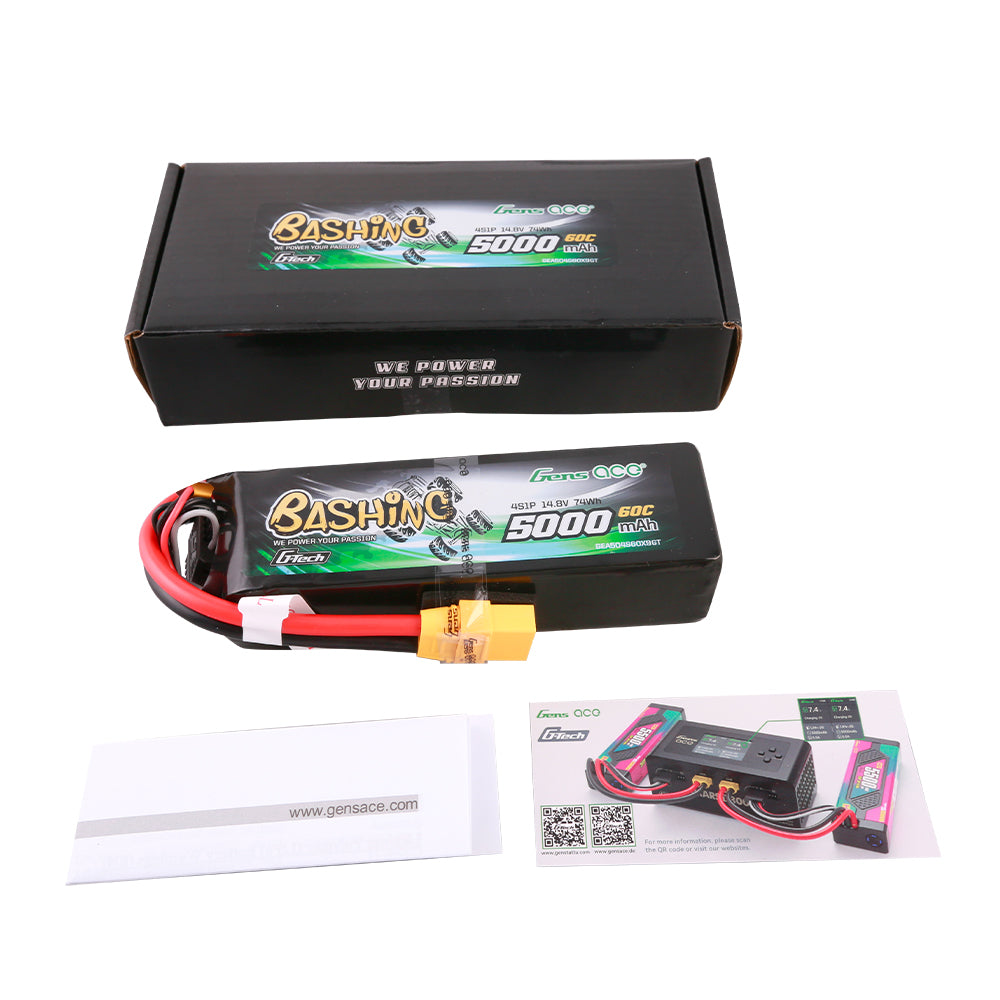 Gens ace G-Tech 5000mAh 14.8V 4S 60C Lipo Battery Pack with XT90 Plug-Bashing Series