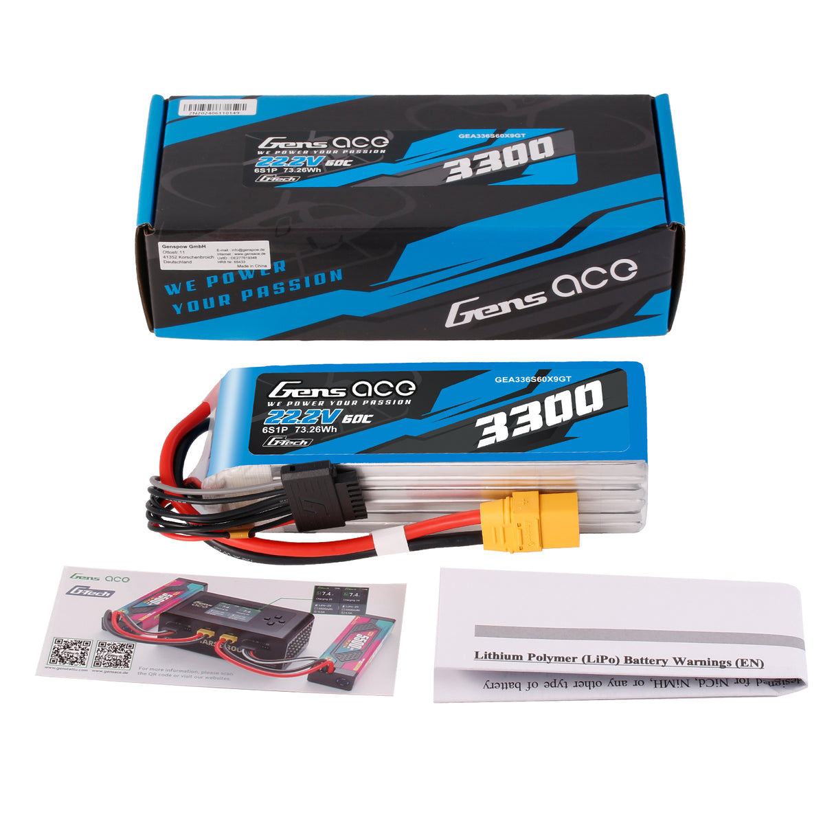 Gens Ace G-Tech 3300mAh 22.2V 60C 6S1P XT90 LIPO Battery Pack