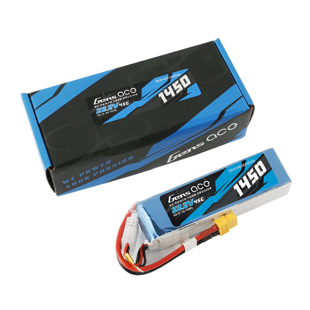 Gens Ace 1450mAh 22.2V 45C 6S1P Lipo Battery Pack