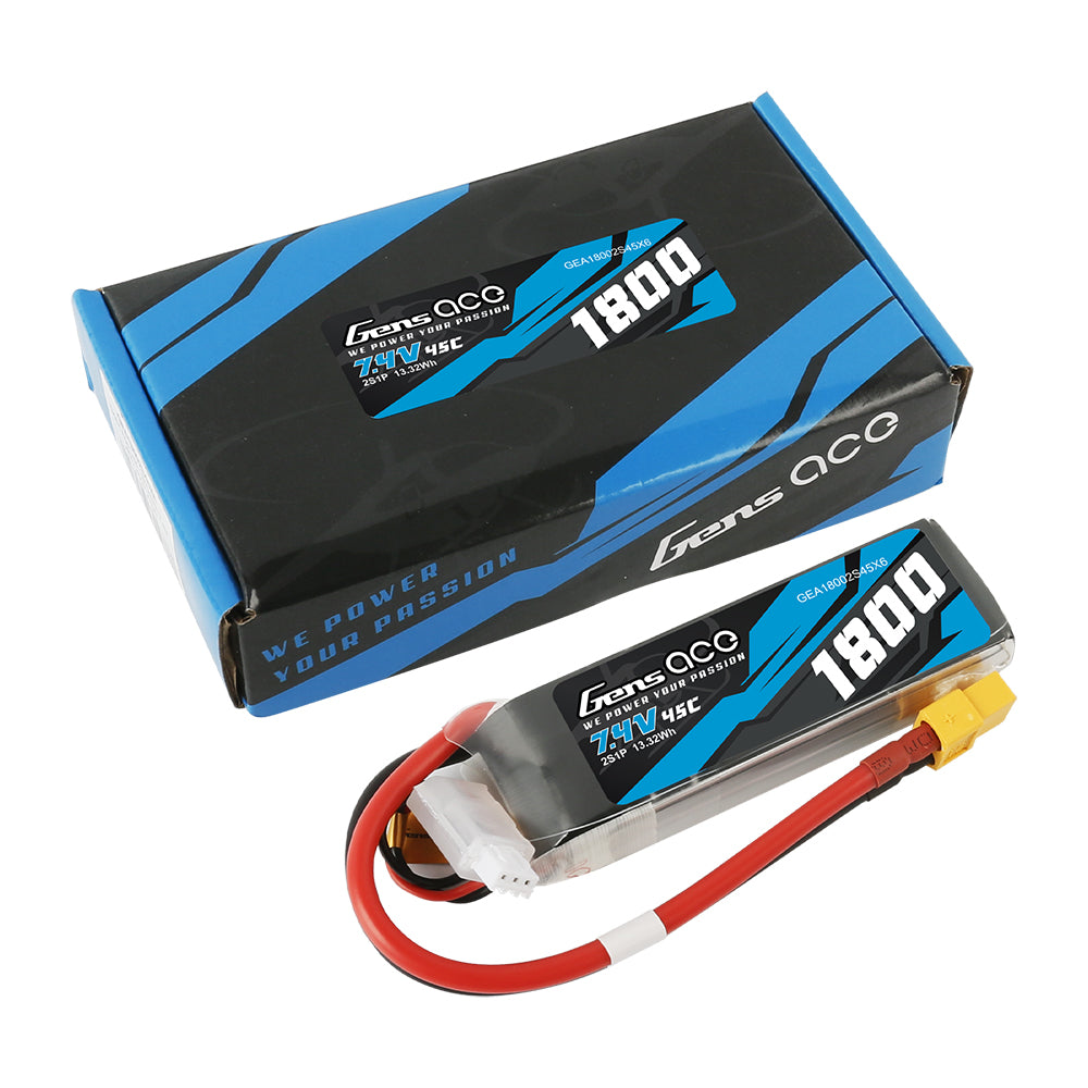 Gens ace 1800mAh 7.4V 45C 2S1P Lipo Battery Pack with XT60 Plug