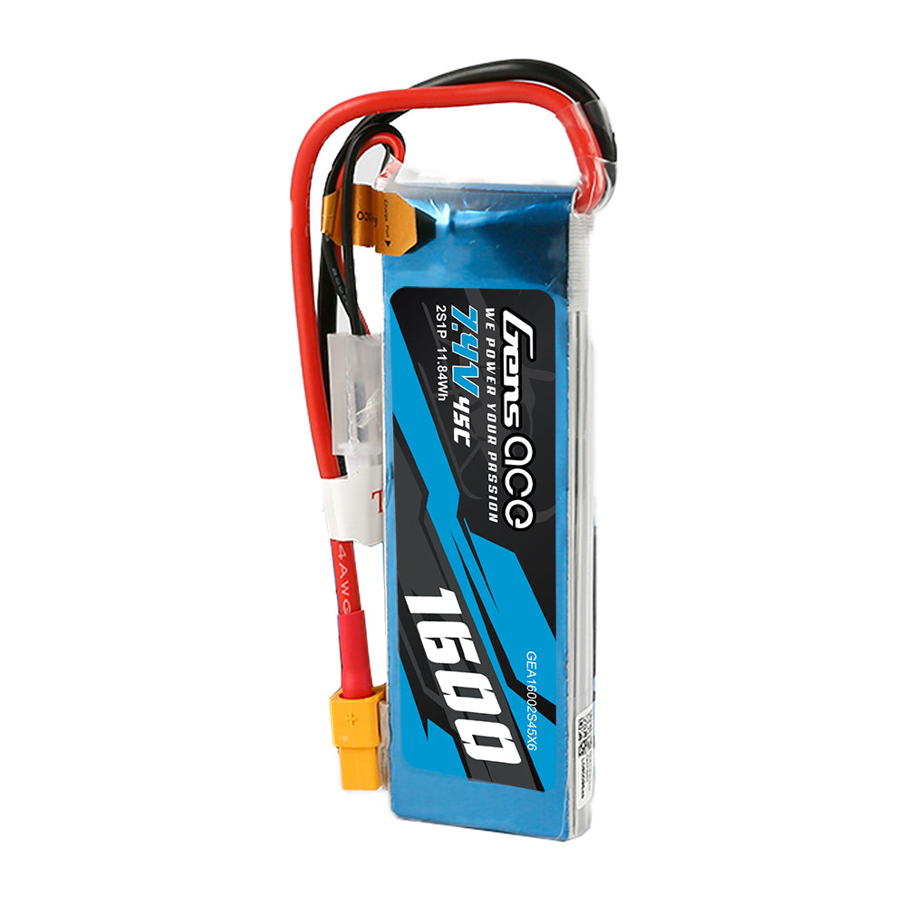 Gens ace 1600mAh 7.4V 45C 2S1P Lipo Battery Pack with XT60 Plug