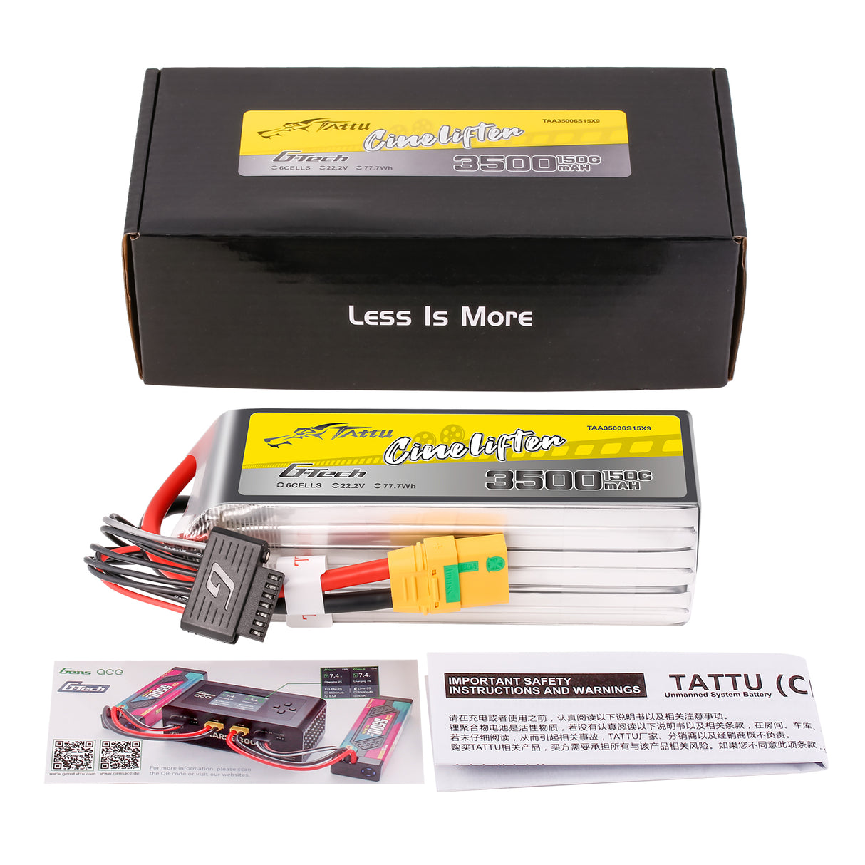 Tattu G-Tech 3500mAh 22.2V 150C 6S1P Lipo Battery Pack with XT90