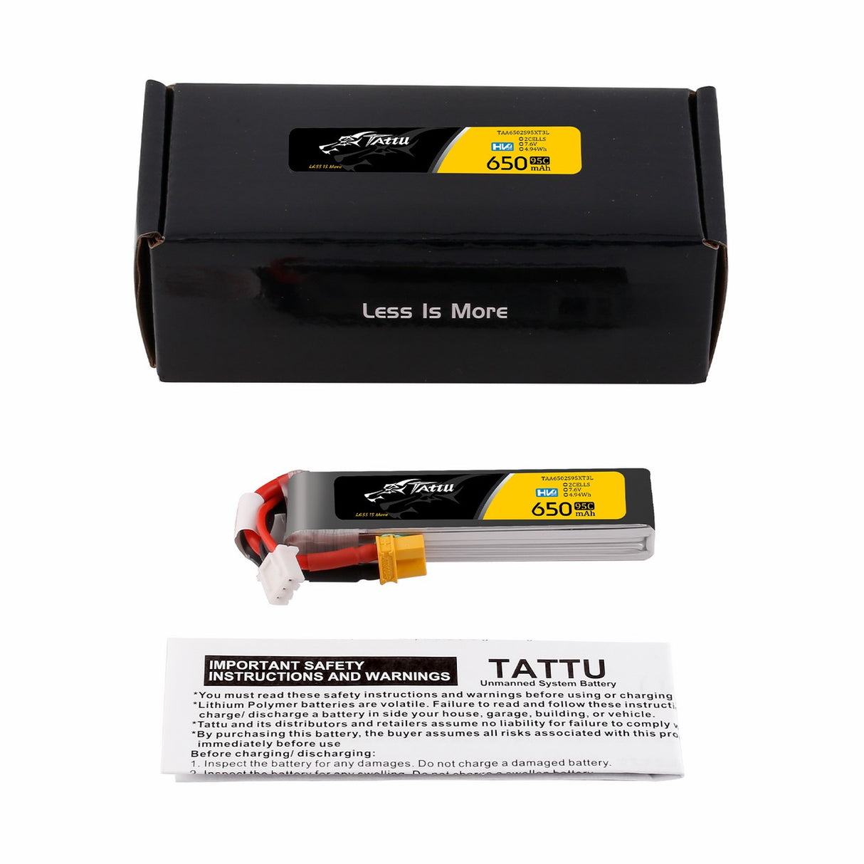 Tattu 2s 650mAh 95C7.6V HV Lipo Battery with XT30 Long-Pack