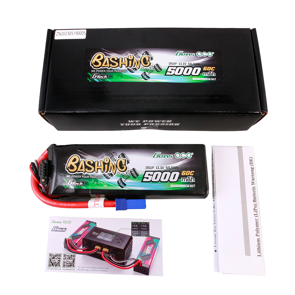 Gens ace G-Tech 5000mAh 11.1V 3S 60C Lipo Battery Pack with EC5 Plug-Bashing Series