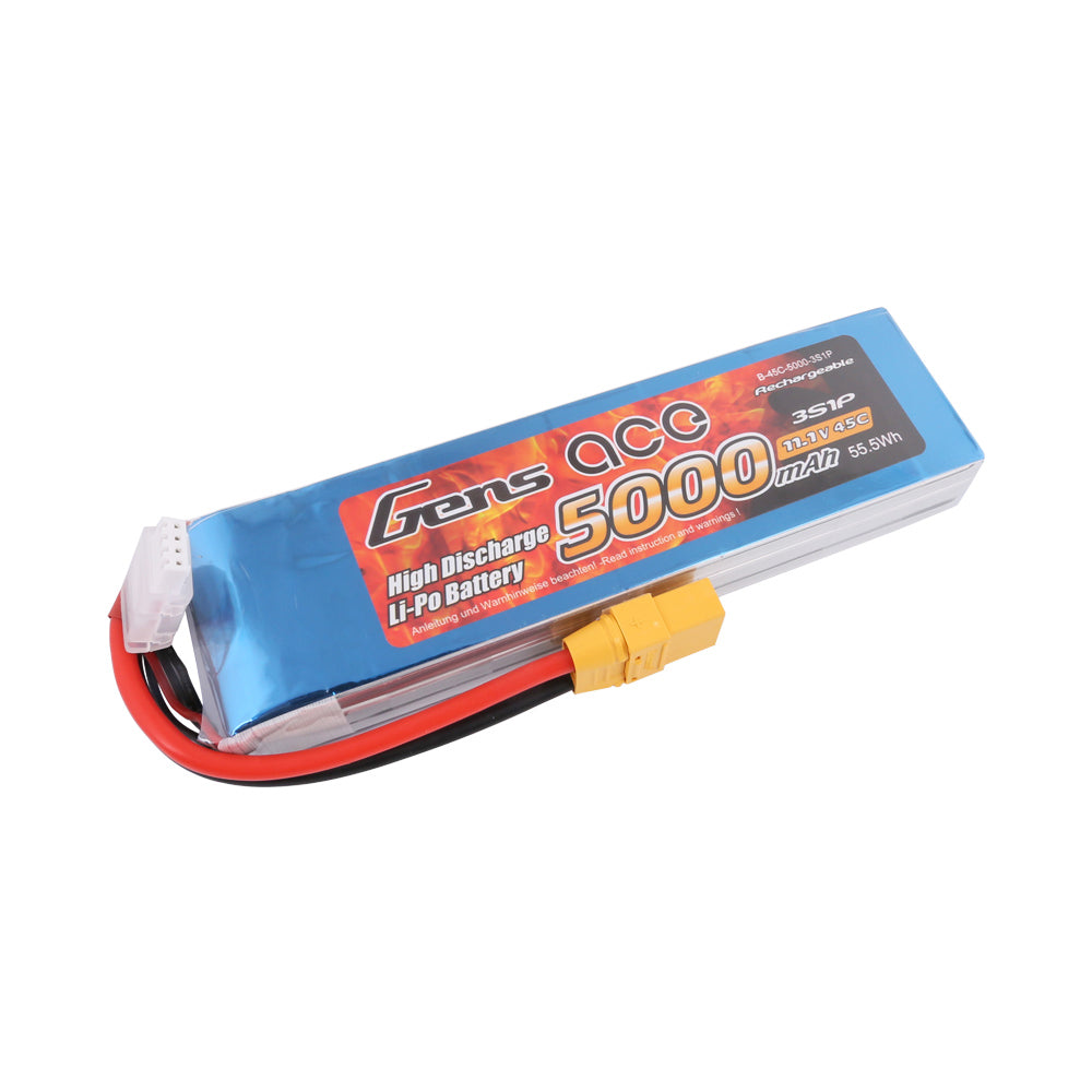 Gens ace 5000mAh 11.1V 45C 3S1P lipo battery with XT90 Plug