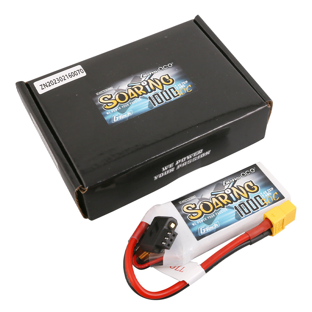 Gens ace G-Tech Soaring 1000mAh 7.4V 30C 2S1P Lipo Battery Pack with XT60 Plug