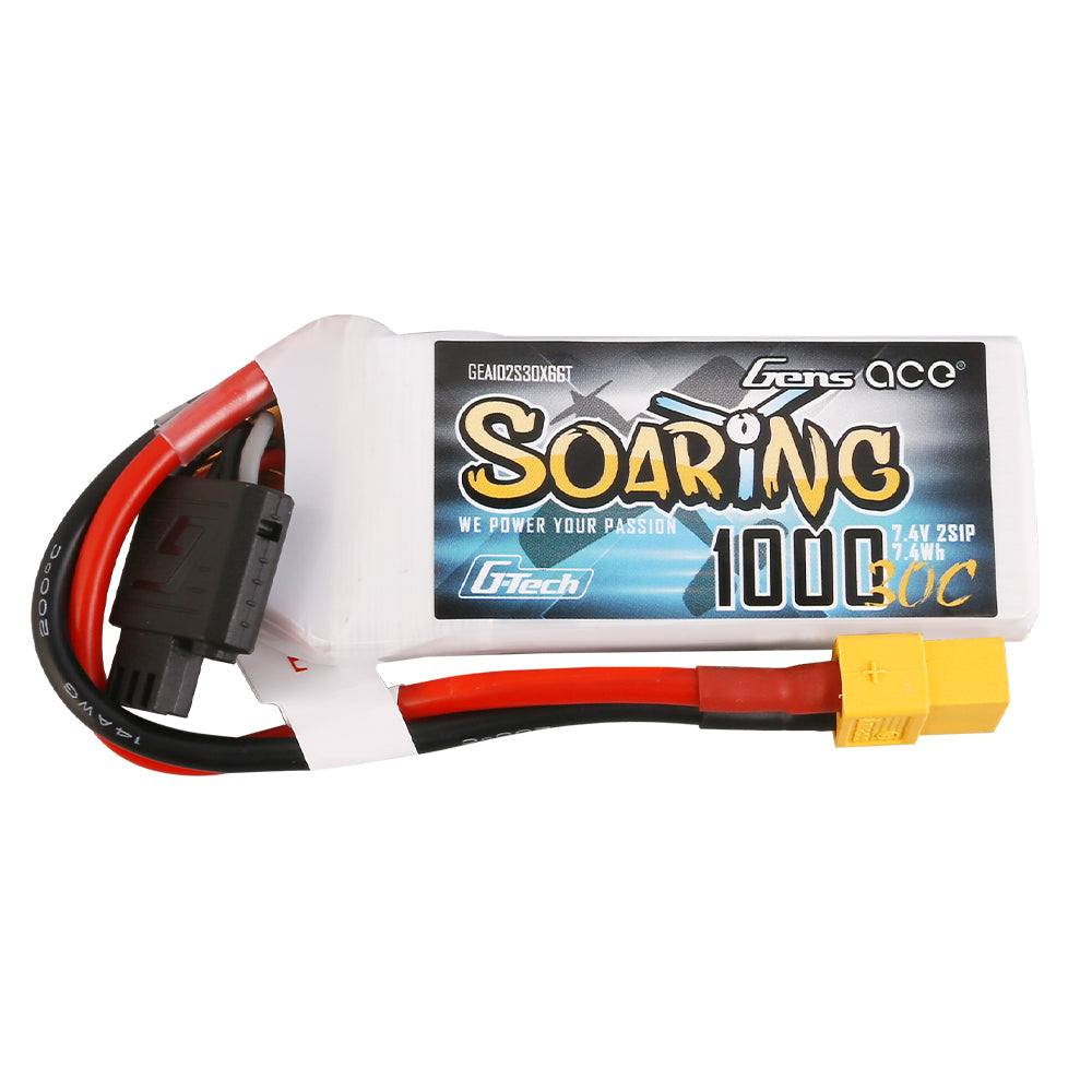 Gens ace G-Tech Soaring 1000mAh 7.4V 30C 2S1P Lipo Battery Pack with XT60 Plug