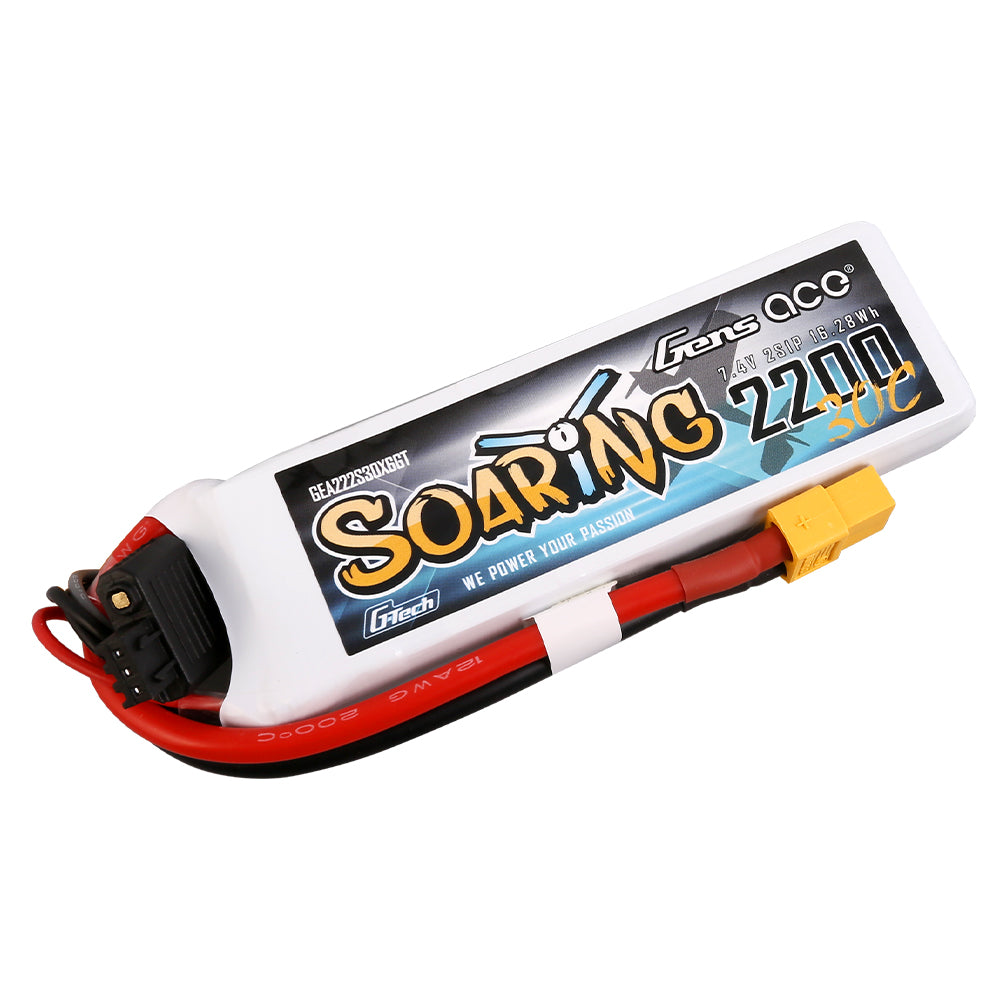 Gens ace G-Tech Soaring 2200mAh 7.4V 30C 2S1P Lipo Battery Pack with XT60 Plug