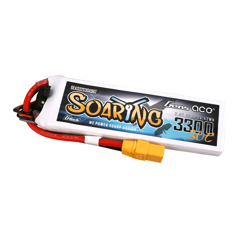 Gens ace G-Tech Soaring 3300mAh 7.4V 30C 2S1P Lipo Battery Pack with XT90 plug