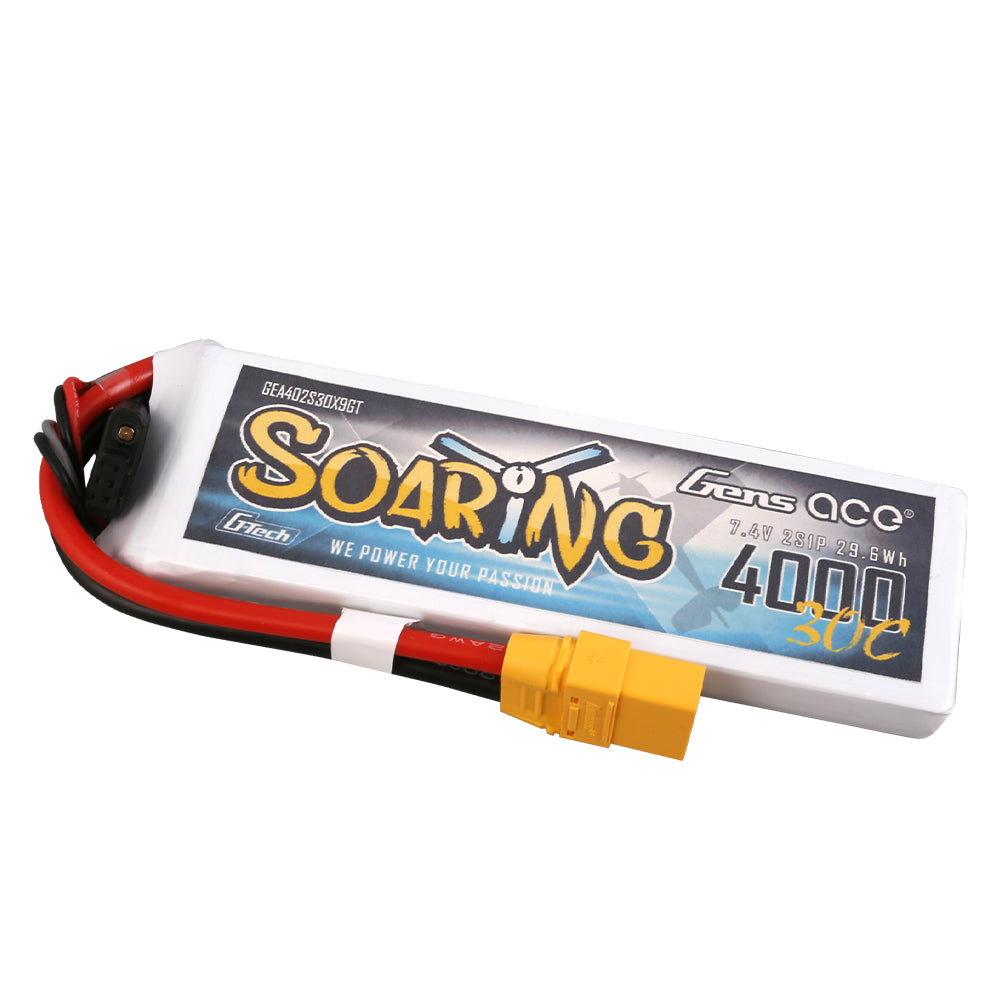 Gens ace G-Tech Soaring 4000mAh 7.4V 30C 2S1P Lipo Battery Pack with XT90 plug