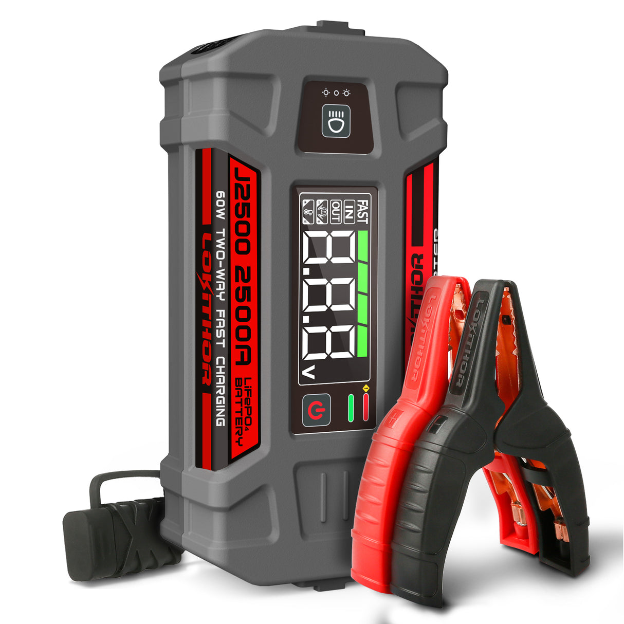 Lokithor 2500A 12V 55Wh Lithium Jump starter 4S LiFePO? Type-C PD60W Two-way fast charging